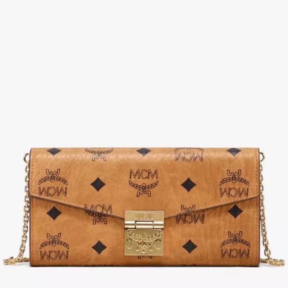 MCM Tracy Crossbody Wallet in Visetos Cognac